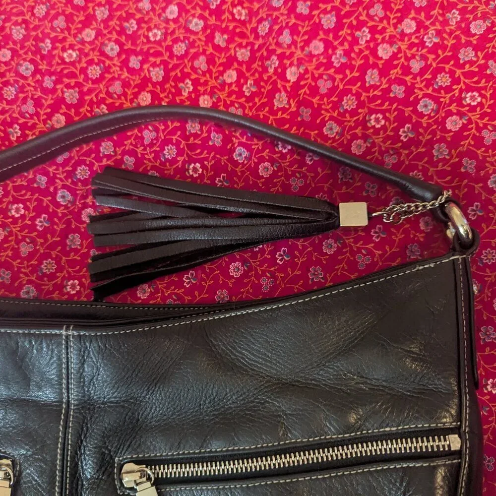 Y2K Perlina Bag Leather Hobo Shoulder‎ Crescent Baguette Tassel Silver Hardware